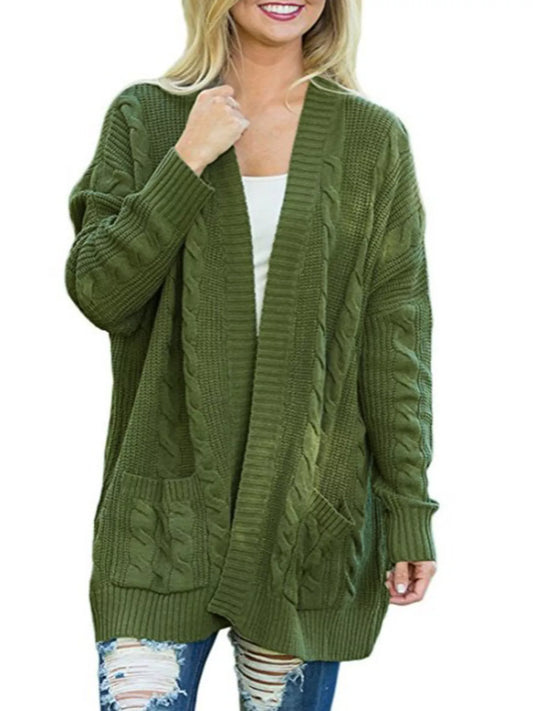 Sarah Express Women's Chunky Knit Open Front Cardigan - Cozy Oversized Plus Size Sweater Green