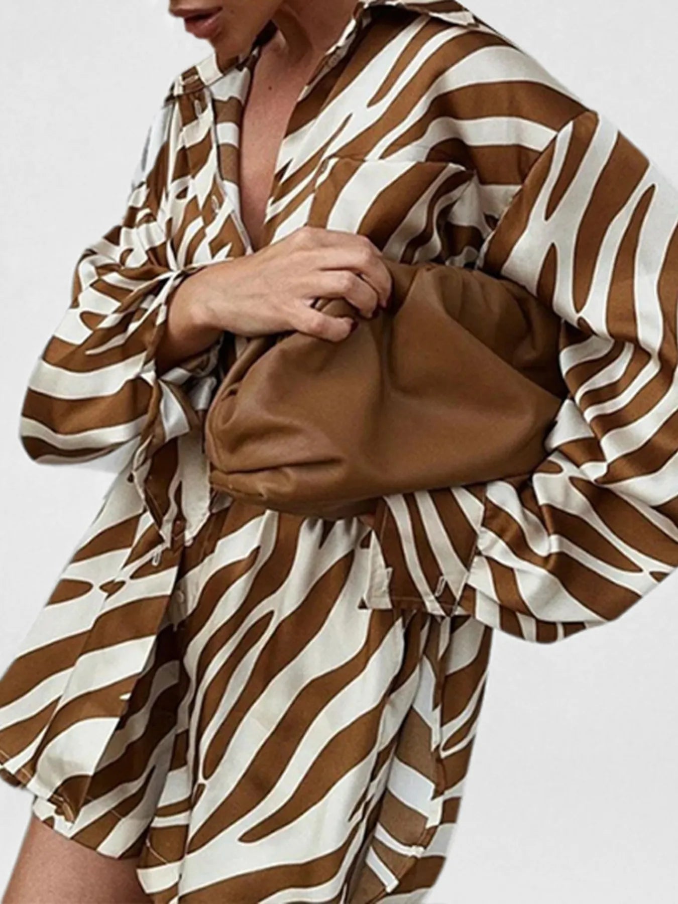 Sarah Express Women's Zebra Print Shirt and Shorts Matching Set Plus Size