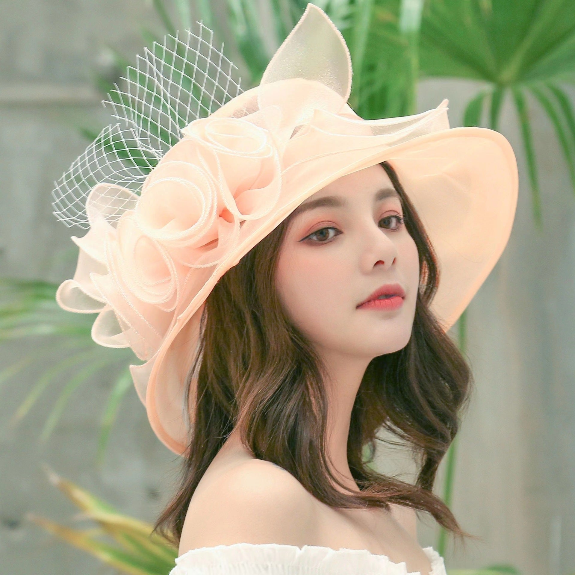 Sarah Express Women's Mesh Organza Bowler Sun Hat Breathable Foldable