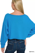 Trendsi Zenana French Terry Boatneck Crop Top