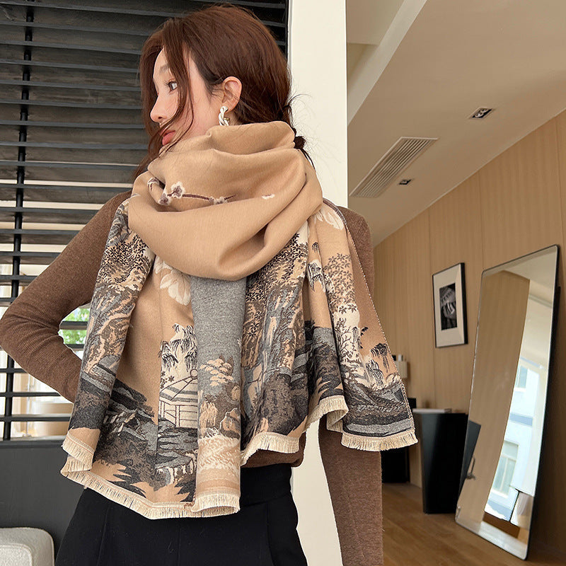 Sarah Express Vintage Plum Scarf Women's Imitation Cashmere Thickened Winter Shawl Wrap
