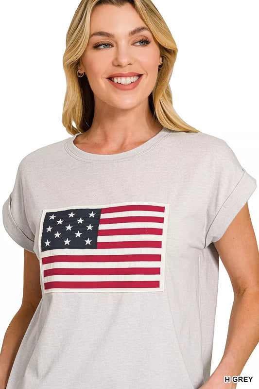Sarah Express Women's US Flag Round Neck Short Sleeve T-Shirt
