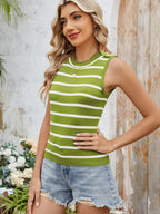 Sarah Express Women's Striped Round Neck Tank Top