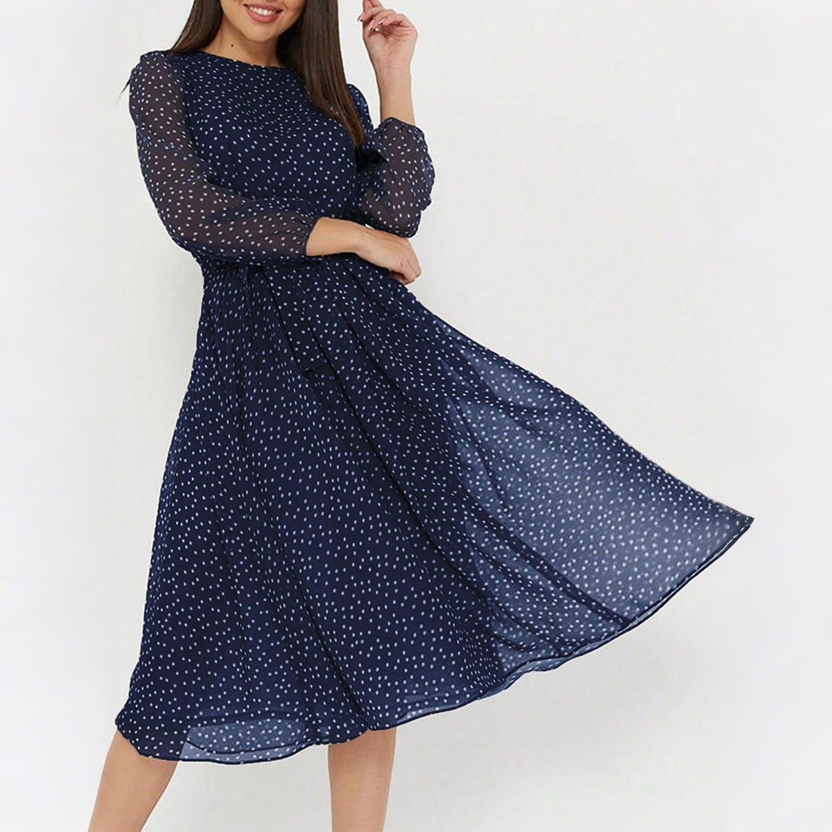 Sarah Express Women's Polka Dot Maxi Dress Long Puff Sleeve High Waist A-Line