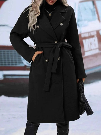 Sarah Express Women's Double-Breasted Tie Waist Coat - Belted Blazer Jacket