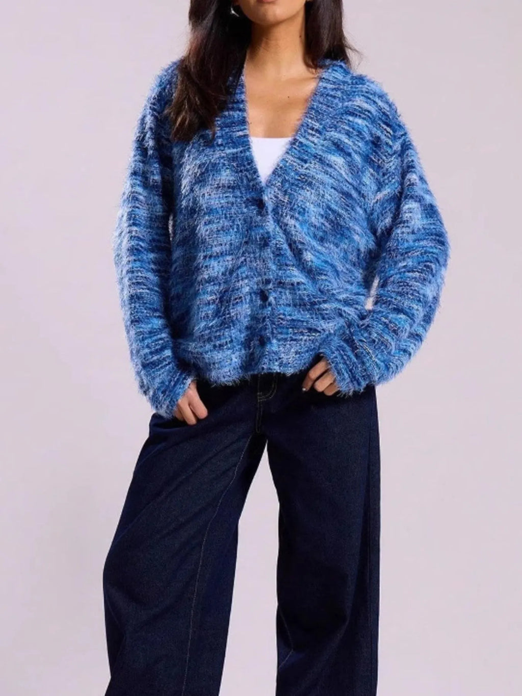Sarah Express Women's Fuzzy Button Down Chunky Cardigan