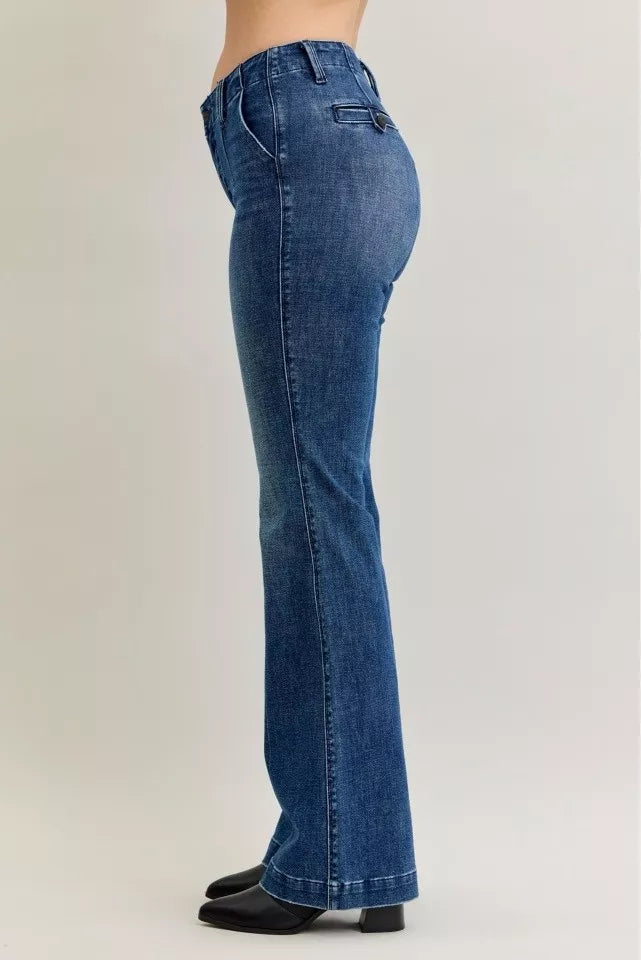 Sarah Express Women’s Plus Size Mid Rise Bootcut Jeans with Welt Pockets
