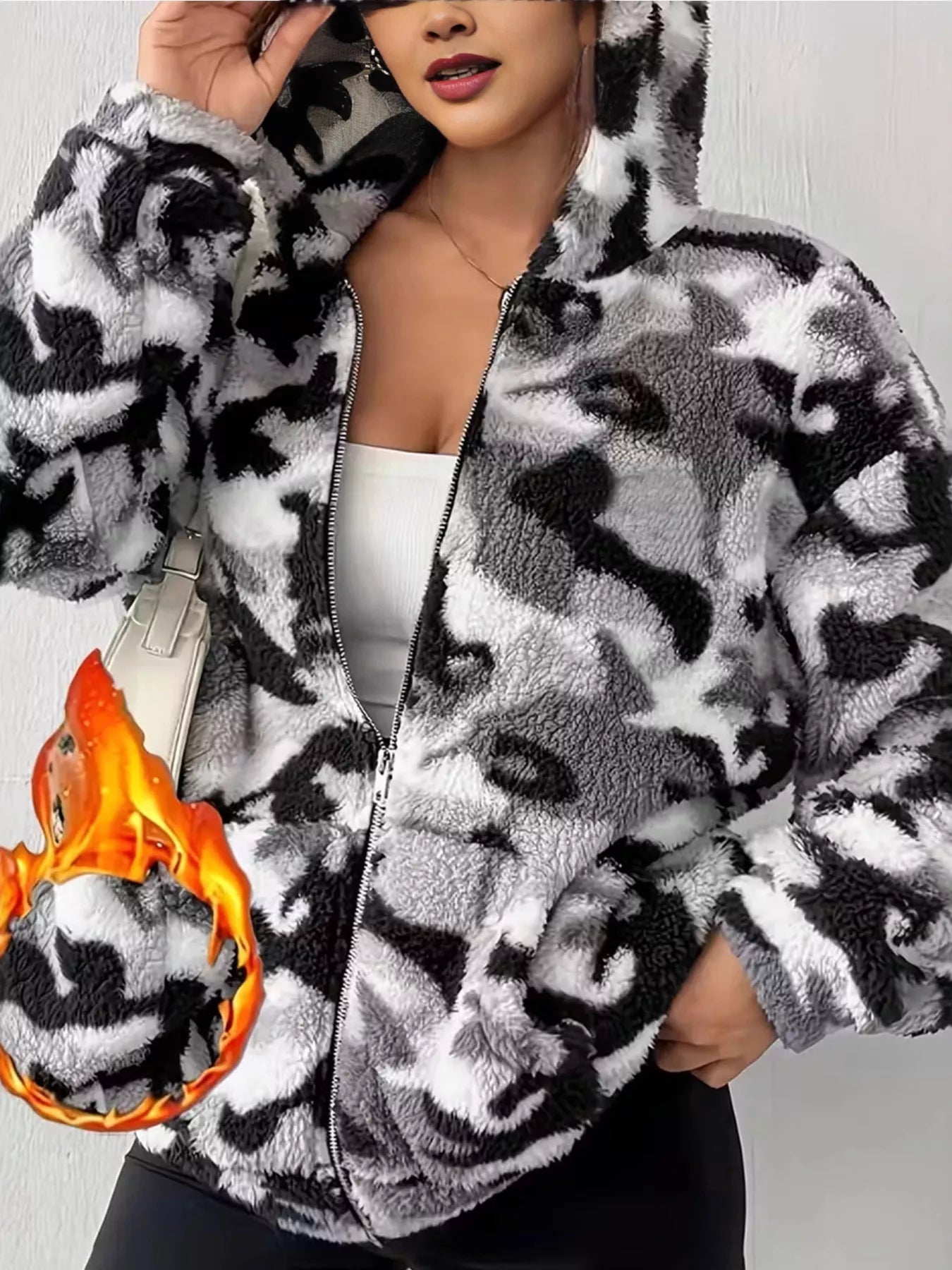 Sarah Express Women's Fuzzy Camo Zip-Up Hoodie