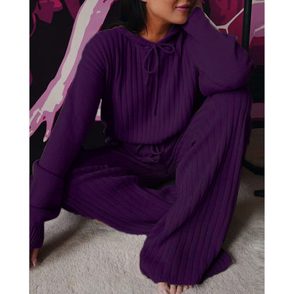 Sarah Express Women's Hooded Sweatsuit Set - Long Sleeve Casual Two Piece Tracksuit Purple