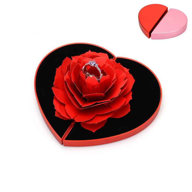 Sarah Express 3D Rose Flower Rotating Ring Box - Heart Shaped Jewelry Gift Box with Rotating Design