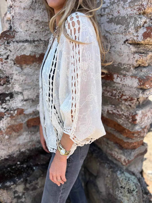 Sarah Express Women's Embroidered Lace Open Front Cardigan Plus Size