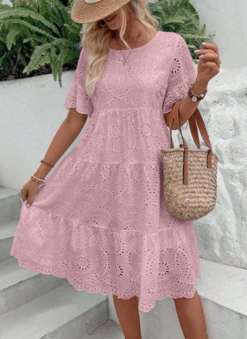 Sarah Express Women's Embroidered Floral Maxi Dress Ruffle Sleeve A-Line White Cotton Blend