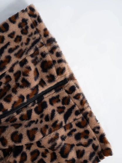 Sarah Express Women's Leopard Zip Up Faux Fur Cropped Vest Coat