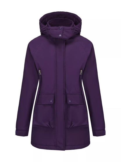 Sarah Express Women's Full Size Zip Up Hooded Parka Outerwear Purple