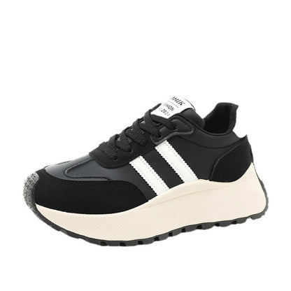 Sarah Express Women's Thick Soled PU Leather Color-Block Height Increasing Lace-Up Sneakers