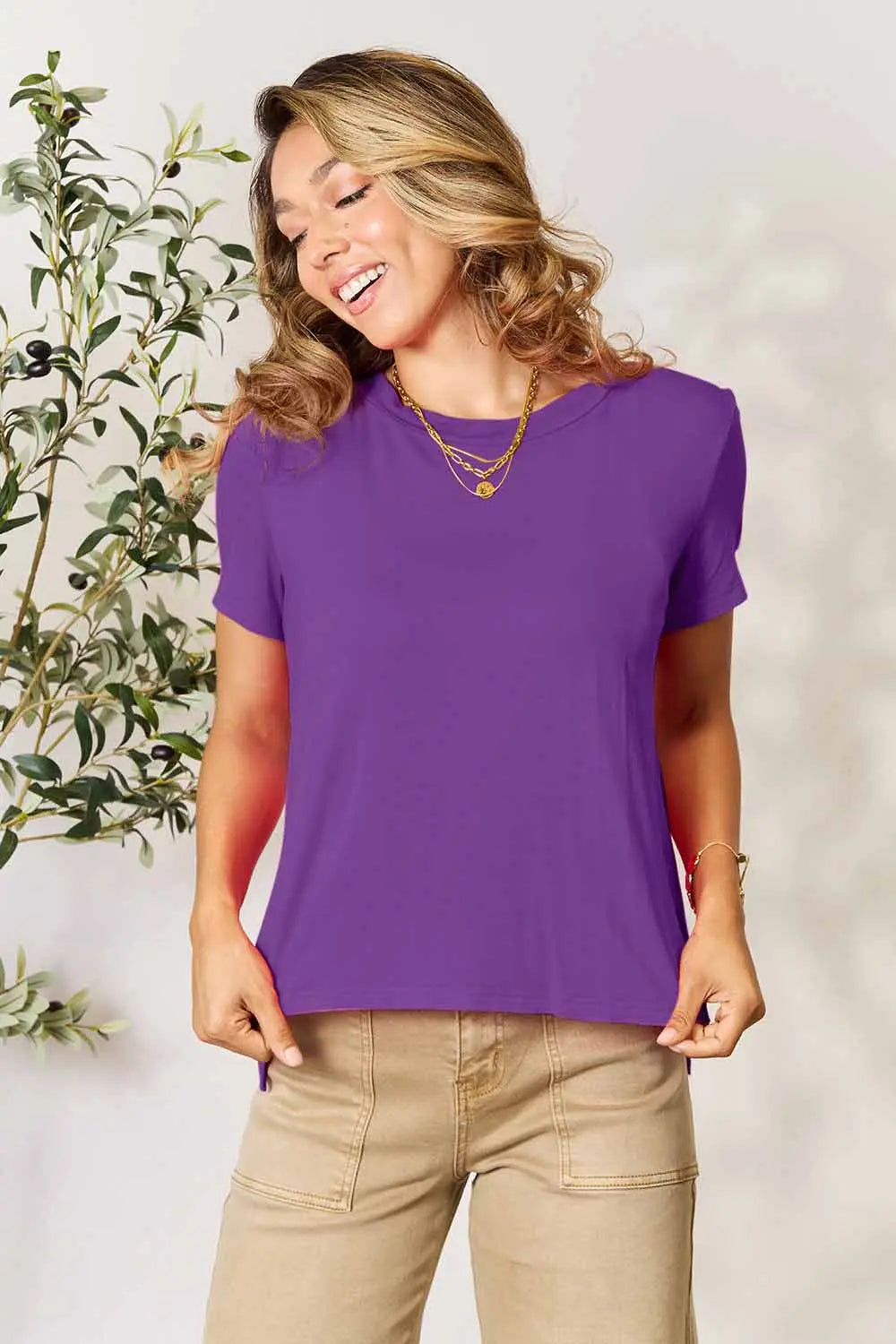 Sarah Express Women's Round Neck Short Sleeve T-Shirt Purple