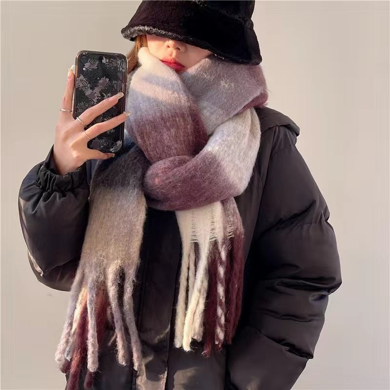 Sarah Express Rainbow Plaid Tassel Scarf Color Block Oversized Shawl Wrap