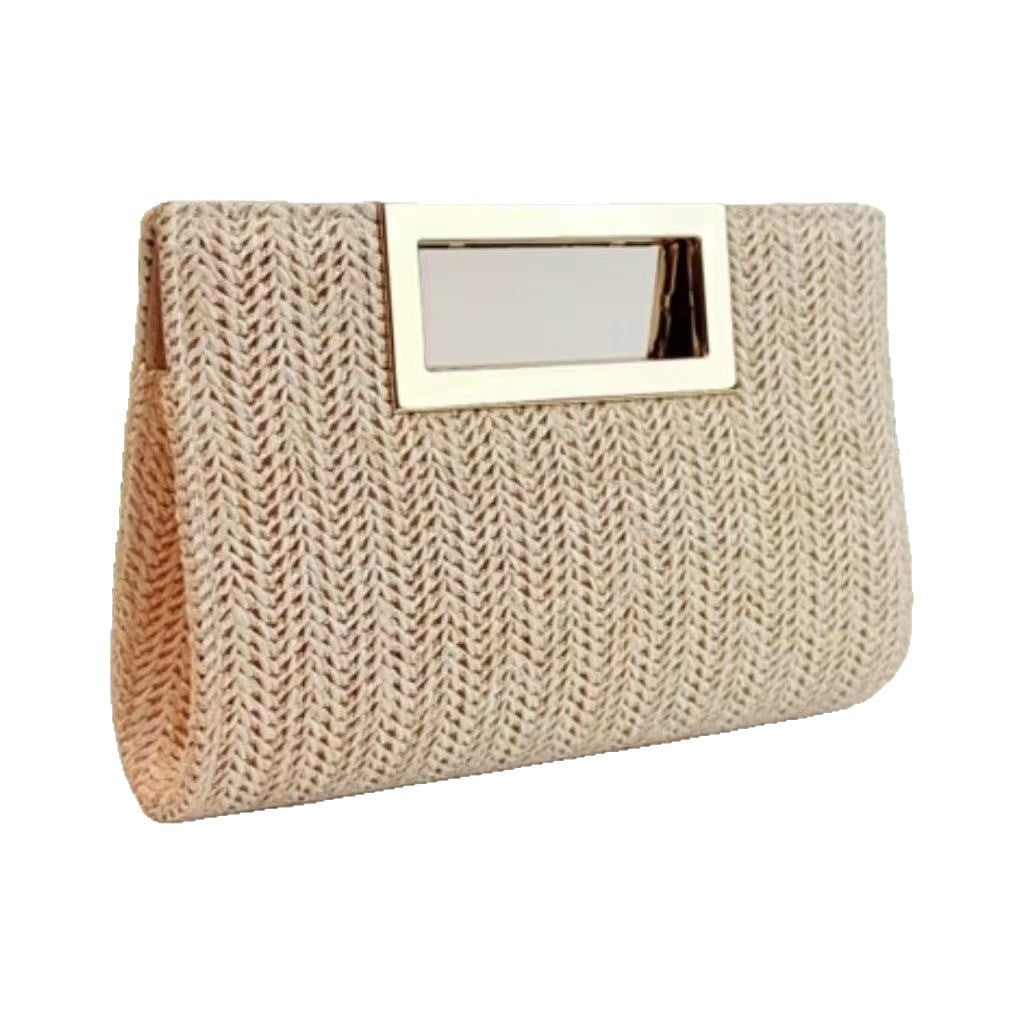 Sarah Express Women's Woven Chain Clutch Bag - Elegant Evening Handbag with Metal Accents