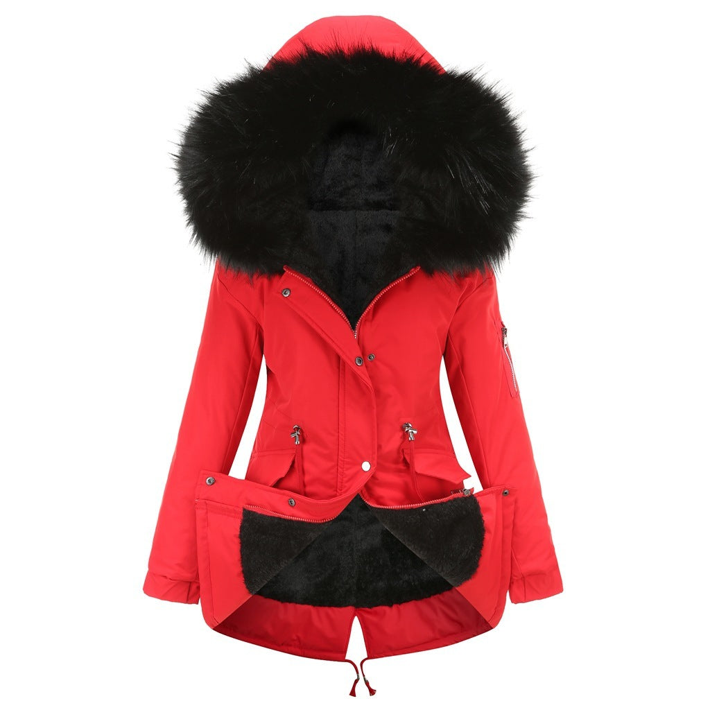 Sarah Express Women's Mid-Length Cotton Padded Hooded Parka Coat Loose Fit Winter Jacket