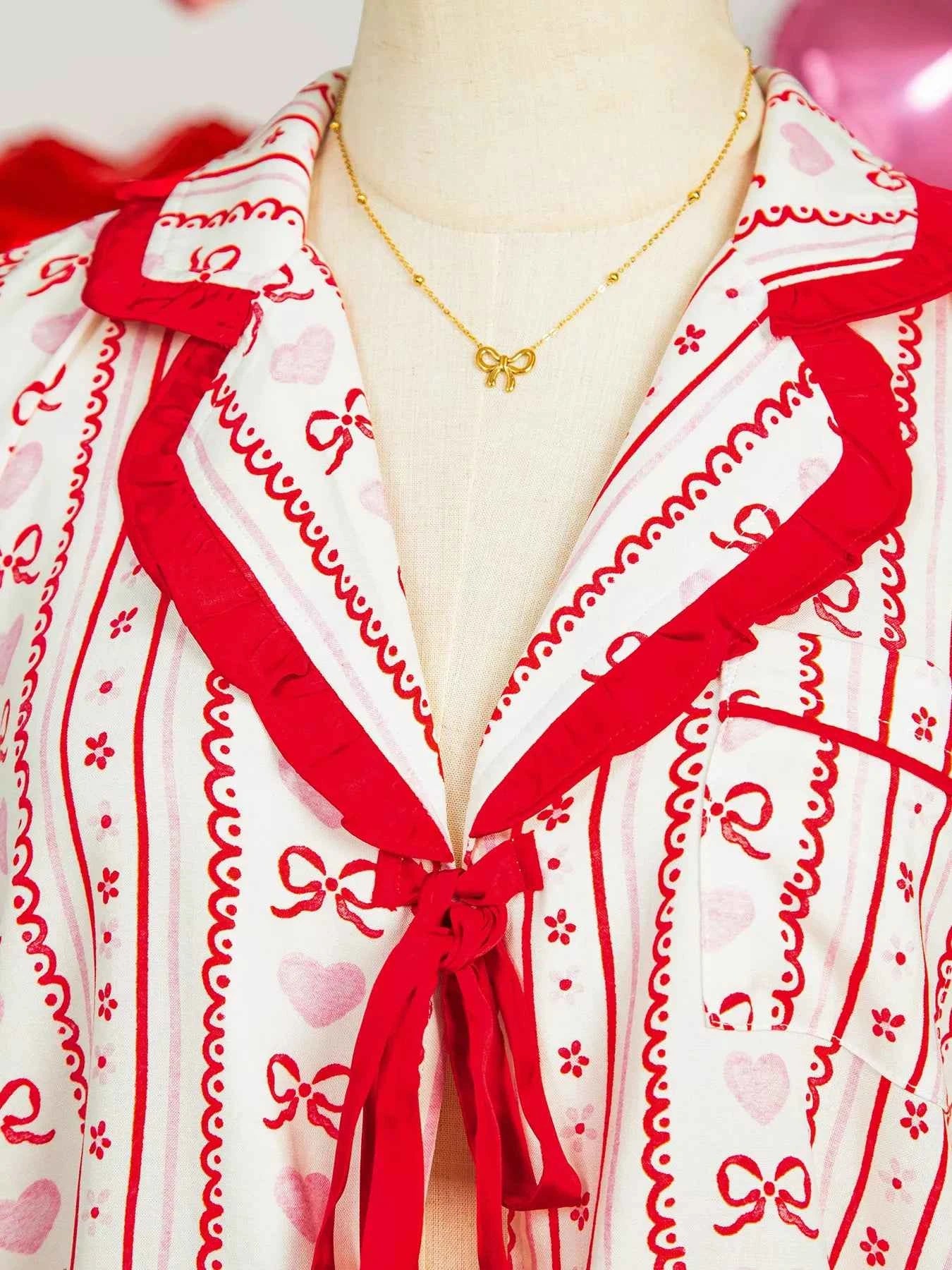 Sarah Express Women's Floral Heart Bow Print Long Sleeve Pajama Set - Two Piece Sleepwear