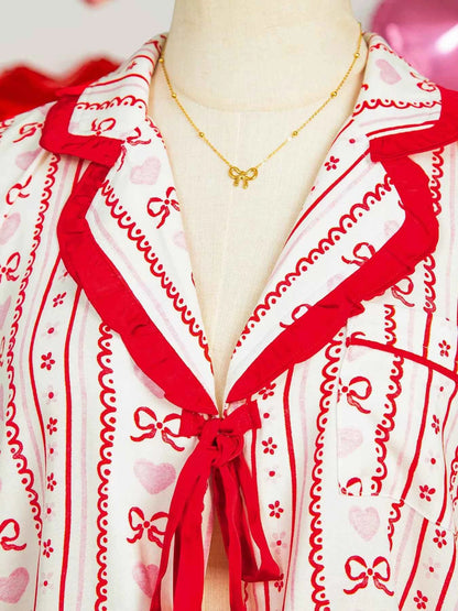 Sarah Express Women's Floral Heart Bow Print Long Sleeve Pajama Set - Two Piece Sleepwear