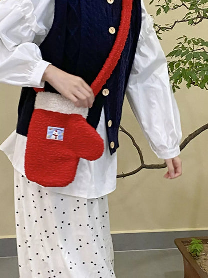 Sarah Express Women's Christmas Mitten-Shaped Plush Crossbody Bag