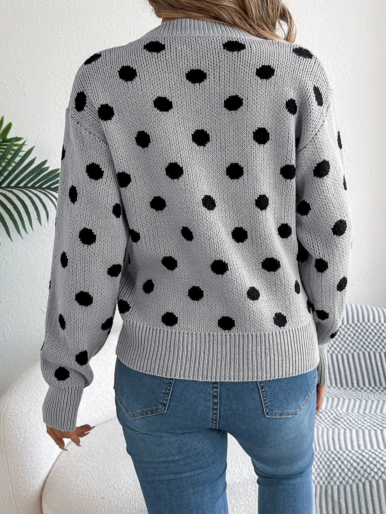 Sarah Express Women's Casual Color Block Polka Dot Pullover Sweater - Long Sleeve Knit Top