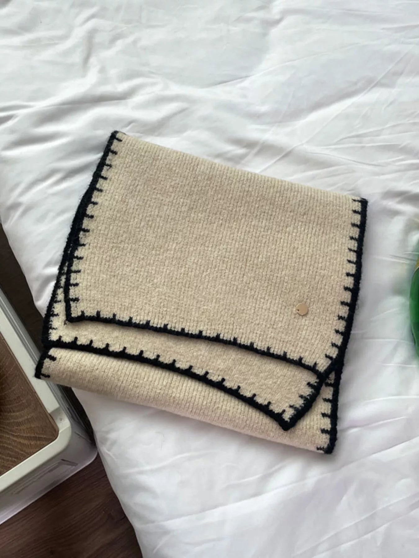 Sarah Express Women's Contrast Trim Knit Scarf Off-white One Size