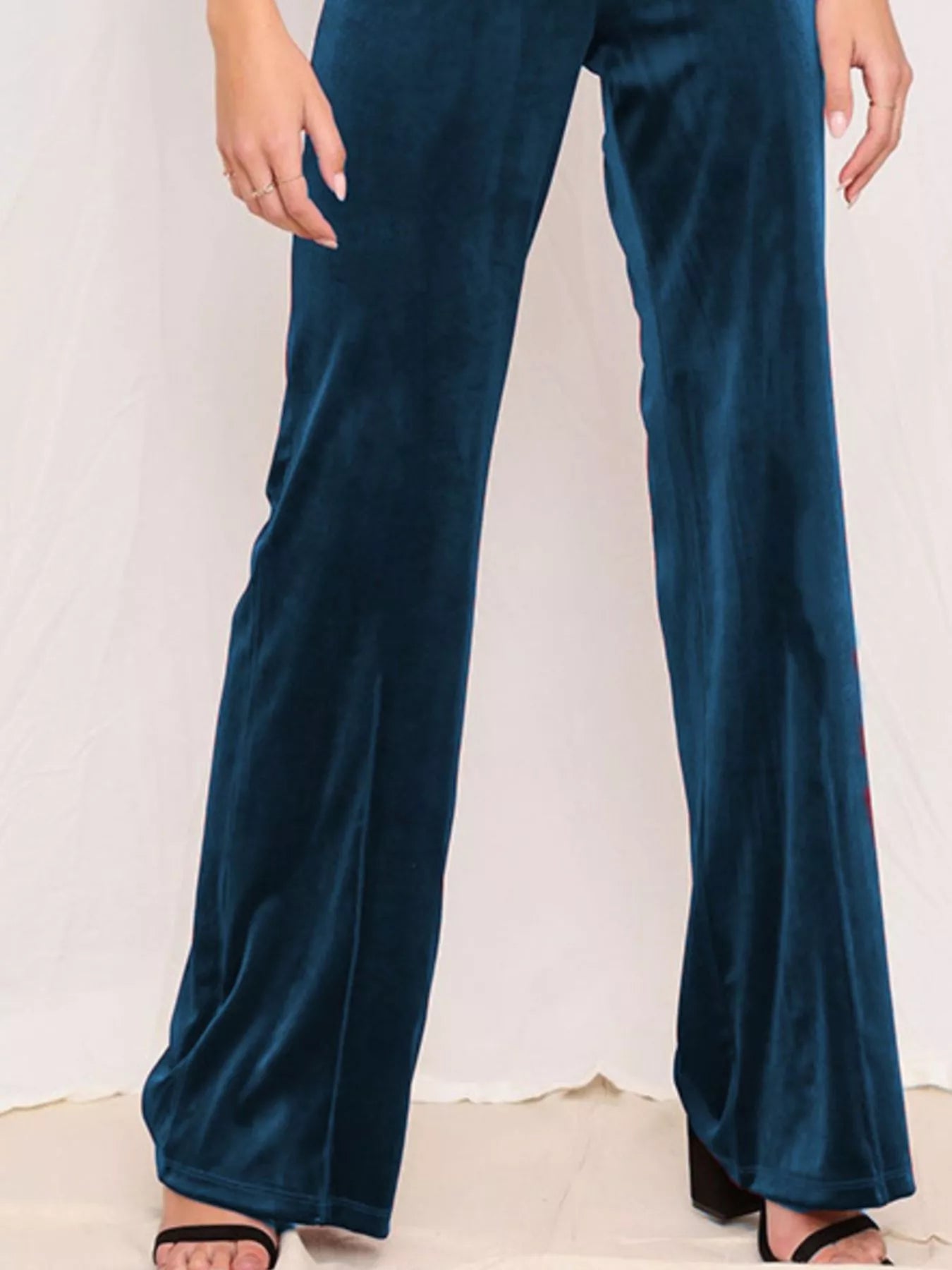 Sarah Express Women's Velvet Wide Leg Pants - High Waist Palazzo Trousers Plus Size