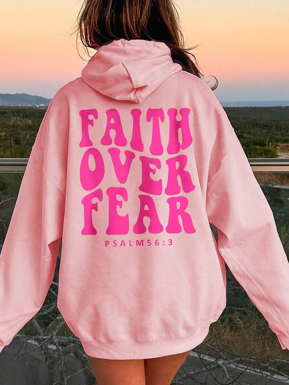 Sarah Express Women's FAITH OVER FEAR Dropped Shoulder Hoodie Pink