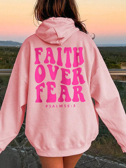 Sarah Express Women's FAITH OVER FEAR Dropped Shoulder Hoodie Pink