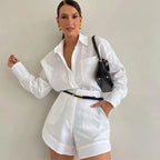 Sarah Express Women's Long Sleeve Blazer and Shorts Two-Piece Suit Set Professional Casual
