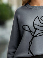 Sarah Express Women's Flower Round Neck Dropped Shoulder Sweater