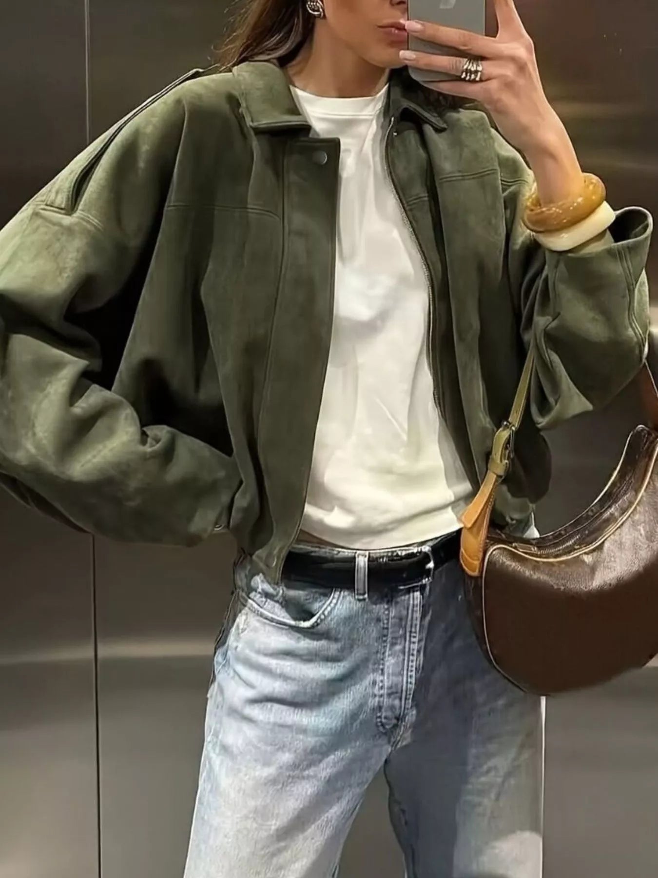 Sarah Express Women's Zip Up Dropped Shoulder Jacket