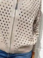 Sarah Express Women's Full Size Zip Up Long Sleeve Cardigan with Eyelet Detail Plus Size