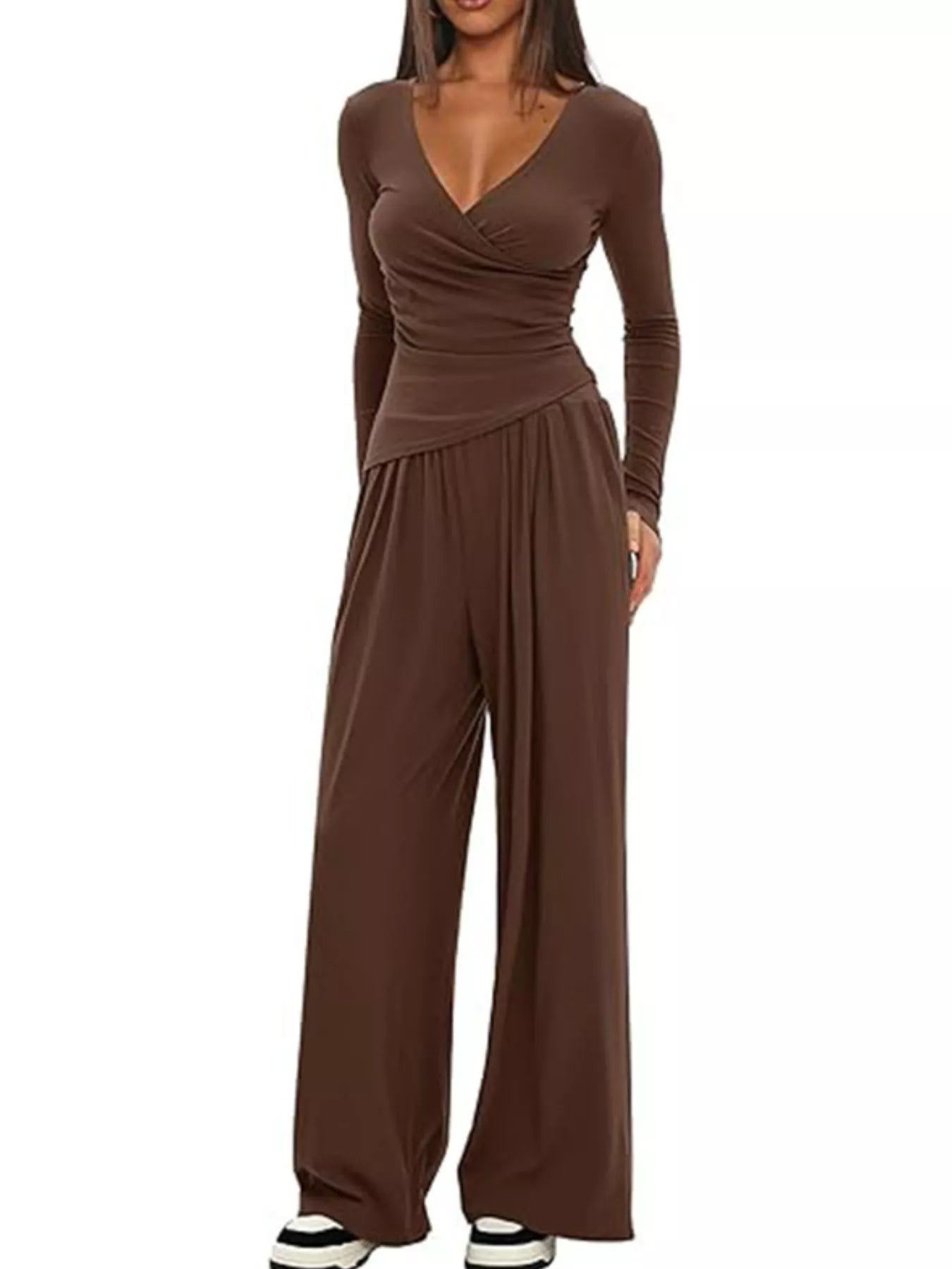 Sarah Express Women's Long Sleeve Top and Wide Leg Pants Set