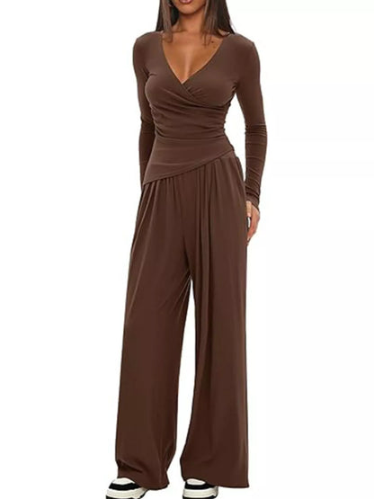 Sarah Express Women's Long Sleeve Top and Wide Leg Pants Set