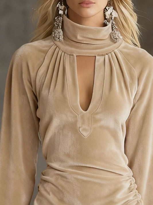 Sarah Express Women's Velvet Ruched Mini Dress with Flounce Sleeves