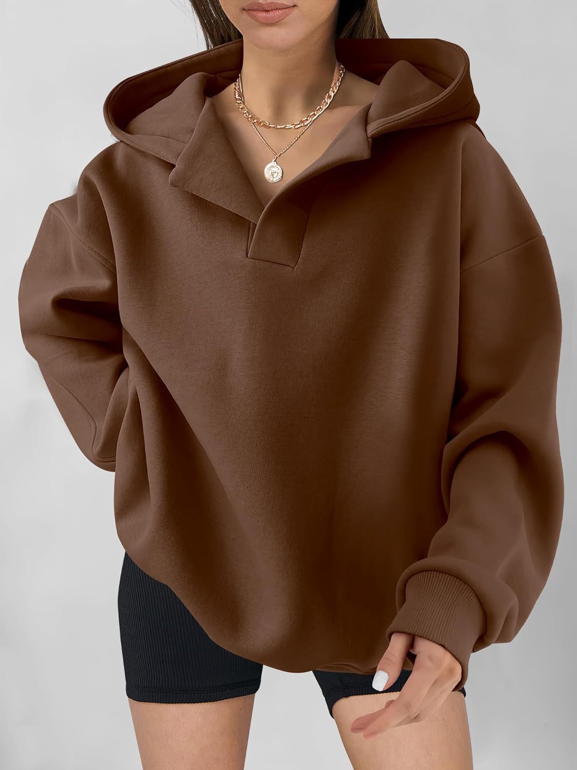 Sarah Express Women's Loose Fit Hoodie Sweatshirt - Solid Color Long Sleeve Pullover Top