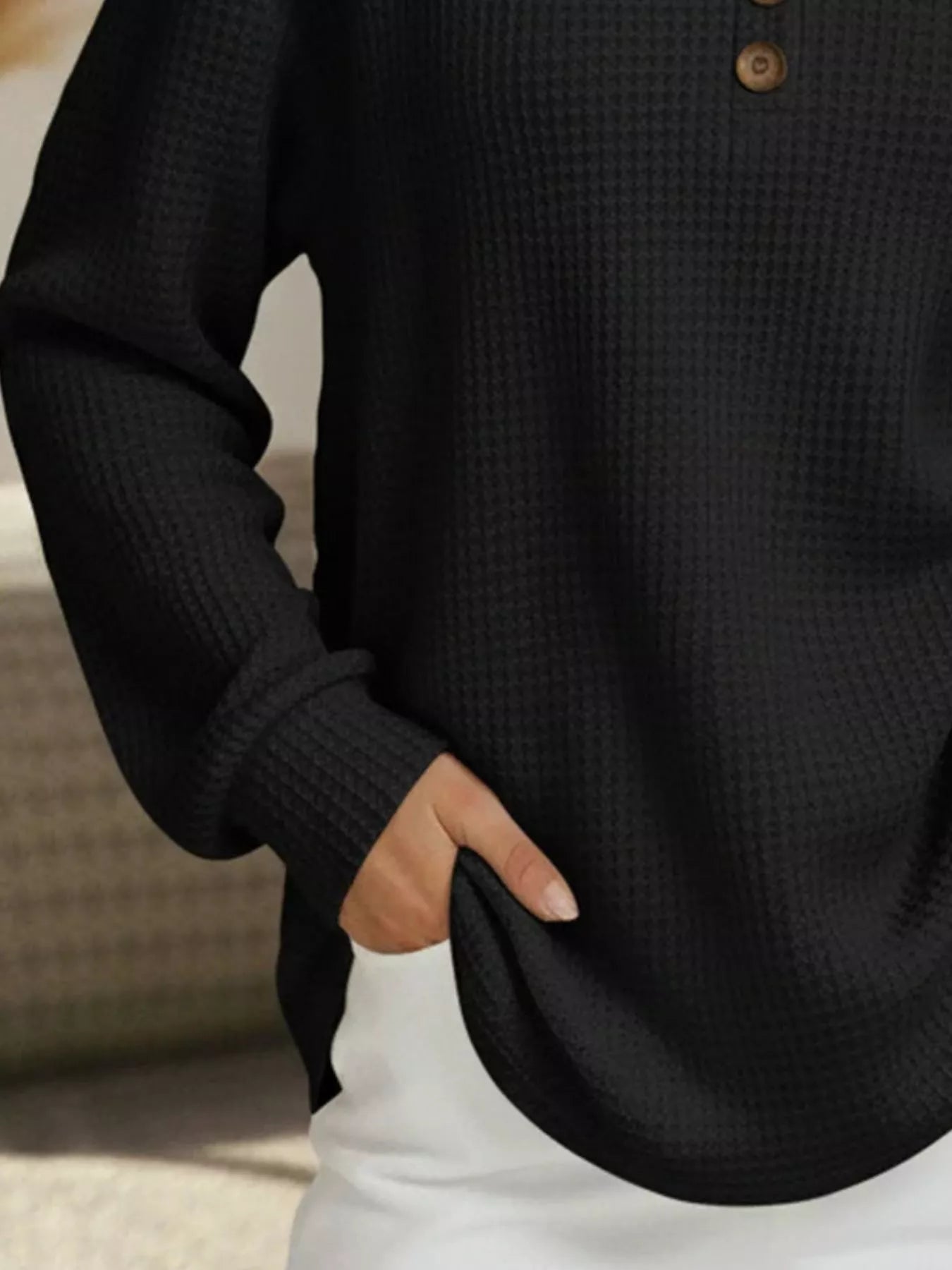 Sarah Express Women's Waffle Knit V-Neck T-Shirt Plus Size