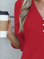 Sarah Express Women's Notched Flounce Sleeve Blouse - Plus Size Button Front Top