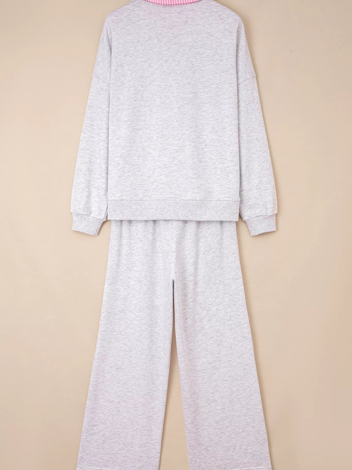 Sarah Express Women's Contrasted Trim Frilled Collar Drop Shoulder Top and Drawstring Pant Set