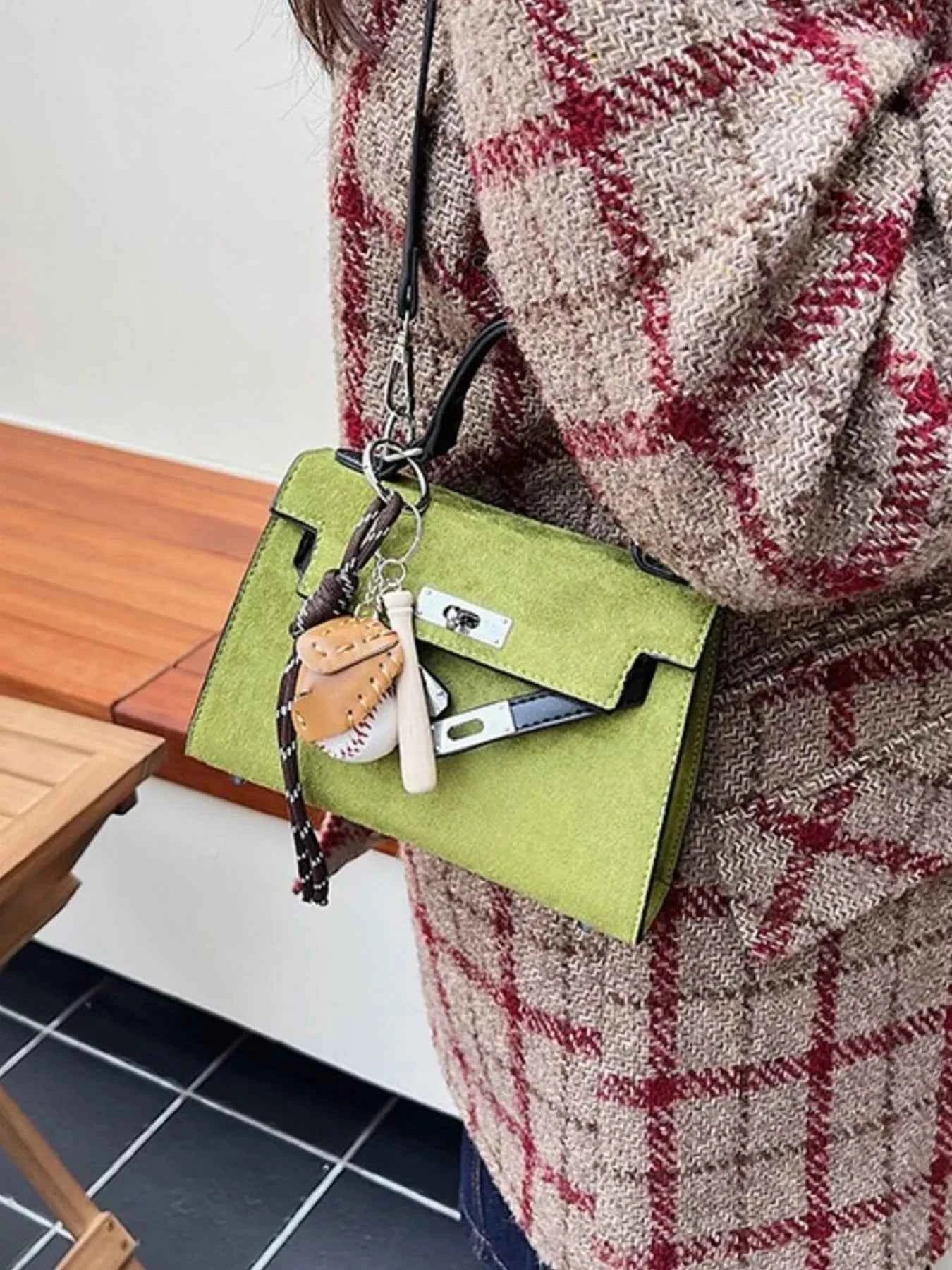 Sarah Express Women's Mini Crossbody Bag with Baseball Charm - Suede Shoulder Bag