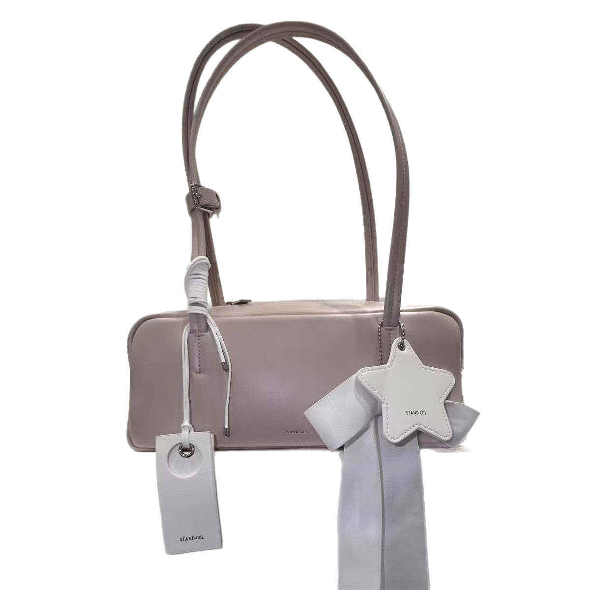 Sarah Express French Baguette Style PU Leather Underarm Tote Bag for Women - Elegant Horizontal Handbag with Lace Detail