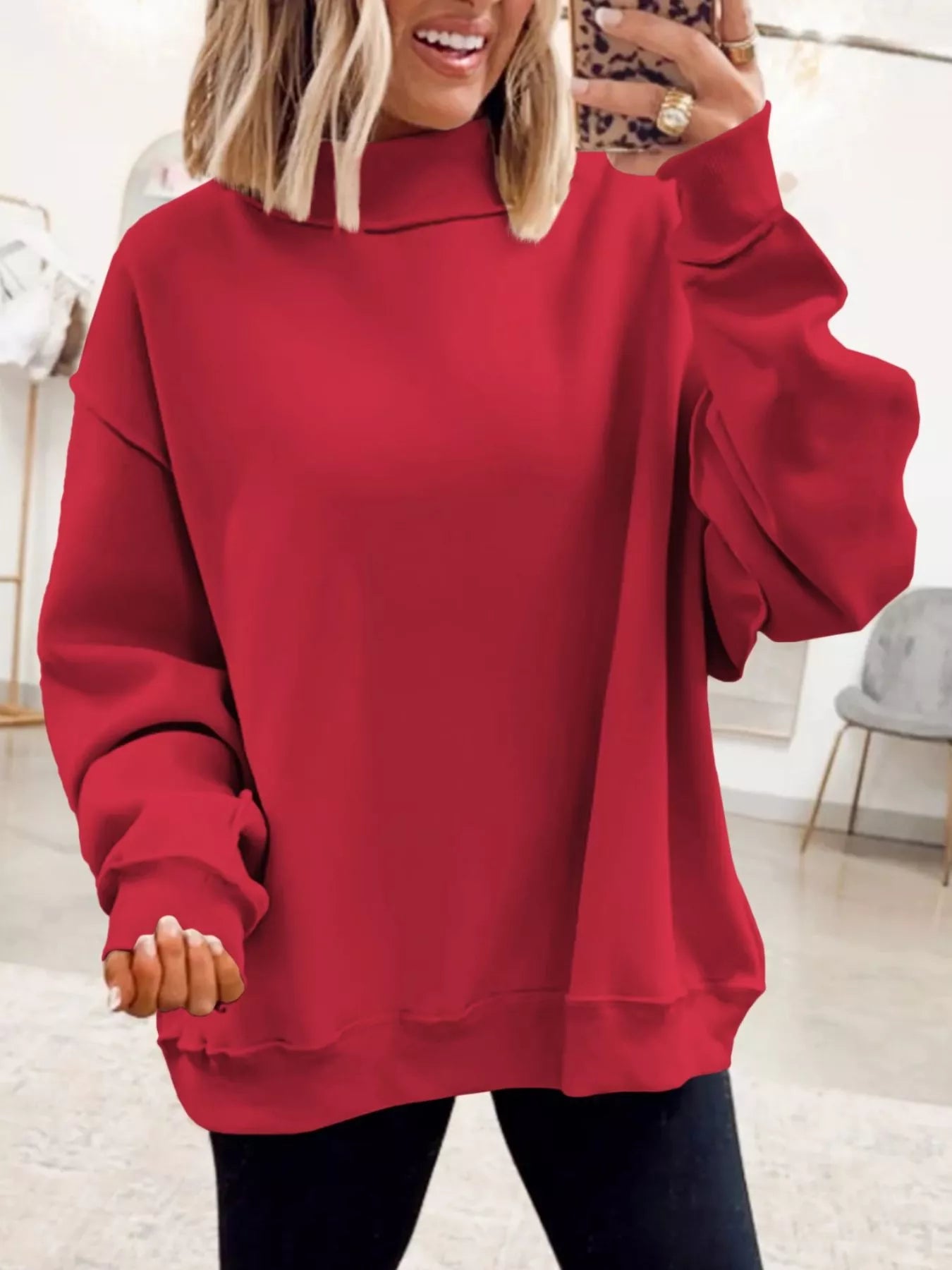Sarah Express Women's Casual Solid Color Mock Neck Sweatshirt