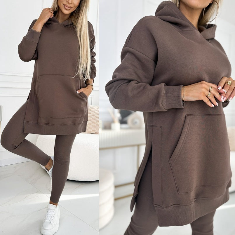 Sarah Express Women's Hooded Sweatshirt and Thickened Leggings Two-Piece Athleisure Set