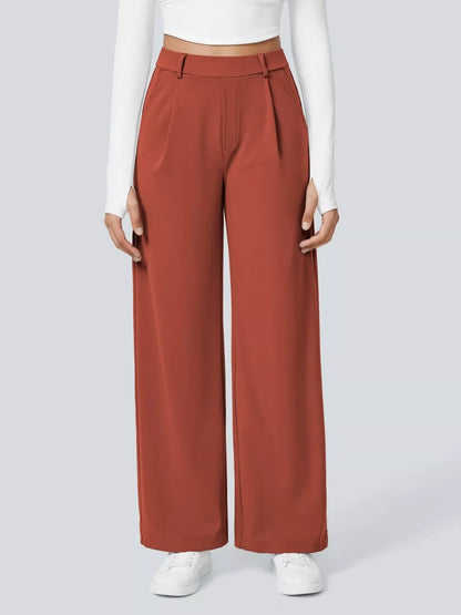 Sarah Express Women's Wide Leg Pants with Pockets Rust