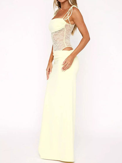 Sarah Express Women's Lace Cutout Tie Shoulder Maxi Dress