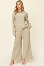 Sarah Express Women's Textured Long Sleeve Top and Pants Lounge Set