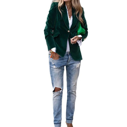 Sarah Express Women's Velvet Blazer - Single Breasted Slim Fit Business Jacket